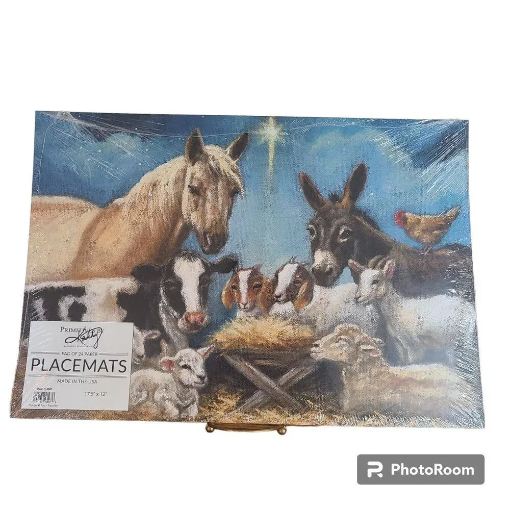 Primitives By Kathy Pad of 24 Paper Placemats Pad Nativity NWT